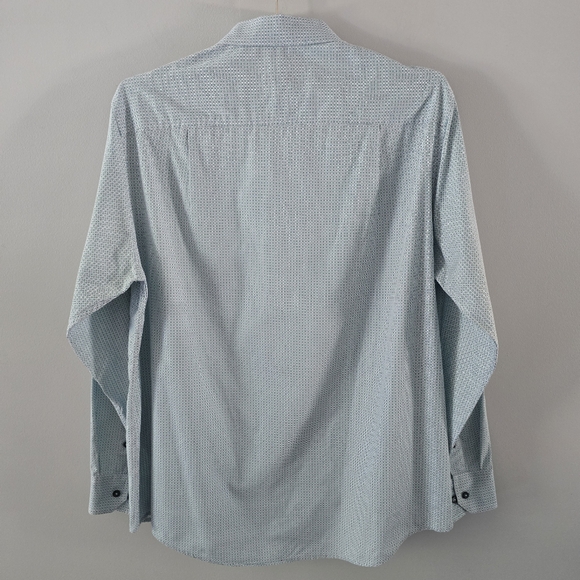 Tasso Elba Mens Foulard Button Up Aqua Combo Geometric Print Shirt Size M 15-15½ - Picture 5 of 6
